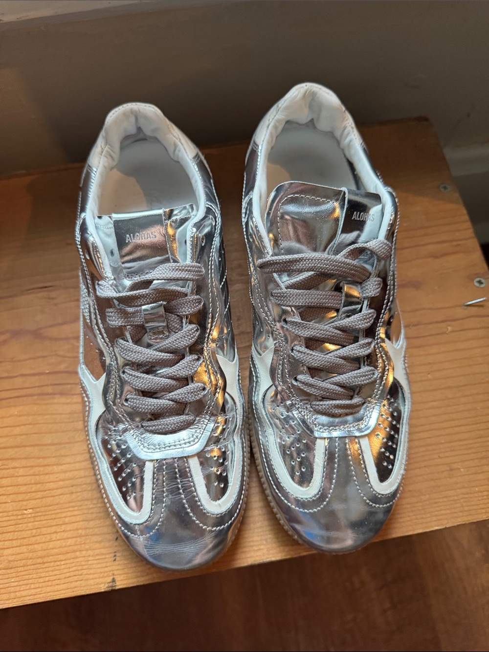 ALOHAS Silver Metallic Reflective Lace-Up Sneakers